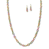 111284, MULTI COLORED ENAMEL OVAL LINK LONG NECKLACE
