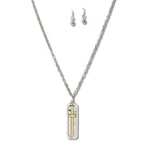 111286, TWO TONE CROSS INLAY PENDANT LONG NECKLACE
