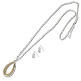 111288, TWO TONE TEARDROP PENDANT LONG NECKLACE