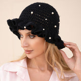 111291, PEARL ACCENTED RUFFLED CROCHET BUCKET HAT