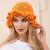 111291, PEARL ACCENTED RUFFLED CROCHET BUCKET HAT