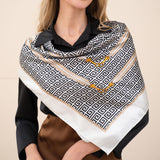111296, GEOMETRIC GREEK KEY SATIN SQUARE SCARF