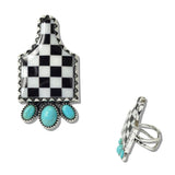 111309, WESTERN CHECKERED COW TAG TURQUOISE CUFF RING