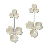 111319, DOUBLE FLOWER PEARL DROP EARRINGS