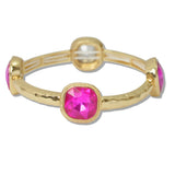 111328, GOLD HAMMERED CUSHION CRYSTAL STRETCH BRACELET