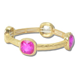 111328, GOLD HAMMERED CUSHION CRYSTAL STRETCH BRACELET