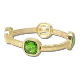 111328, GOLD HAMMERED CUSHION CRYSTAL STRETCH BRACELET