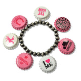 111339, WESTERN COWGIRL BOTTLE CAP CHARM STRETCH BRACELET