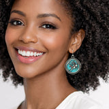 111354, WESTERN HORSE RIDER TURQUOISE CONCHO DROP EARRINGS