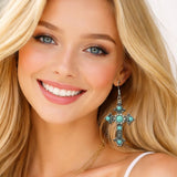 111359, WESTERN FILIGREE TURQUOISE CROSS DROP EARRINGS