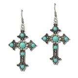 111359, WESTERN FILIGREE TURQUOISE CROSS DROP EARRINGS