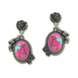 111367, WESTERN ROSE AND TURQUOISE REVOLVER DROP EARRINGS
