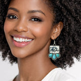 111369, WESTERN HORSE GRAPHIC TURQUOISE DROP EARRINGS