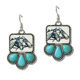 111369, WESTERN HORSE GRAPHIC TURQUOISE DROP EARRINGS