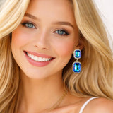 111373, EMERALD CUT CRYSTAL CLIP ON DROP EARRINGS