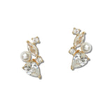 111382, MIXED CLUSTER CUBIC ZIRCONIA AND PEARL STUD EARRINGS