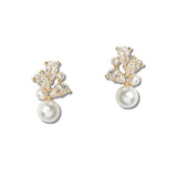 111396, MIXED CLUSTER CUBIC ZIRCONIA AND PEARL STUD EARRINGS