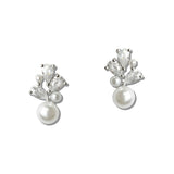 111396, MIXED CLUSTER CUBIC ZIRCONIA AND PEARL STUD EARRINGS
