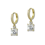 111397, SQUARE CUBIC ZIRCONIA HALO DROP HOOP EARRINGS