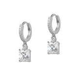 111397, SQUARE CUBIC ZIRCONIA HALO DROP HOOP EARRINGS