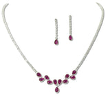 111398, TEARDROP CUBIC ZIRCONIA TENNIS CRYSTAL NECKLACE SET