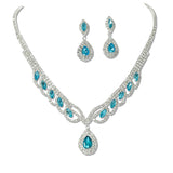111404, TEARDROP HALO CUBIC ZIRCONIA CRYSTAL NECKLACE SET