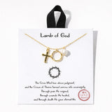 111408, LAMB OF GOD CROSS FRESHWATER PEARL AND CROWN OF THORN CHARMS NECKLACE