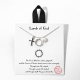 111408, LAMB OF GOD CROSS FRESHWATER PEARL AND CROWN OF THORN CHARMS NECKLACE