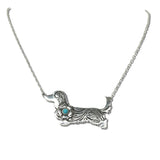 Western Dachshund Turquoise Floral Pendant Necklace