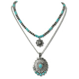 Western Concho and Turquoise Double Layered Pendant Necklace
