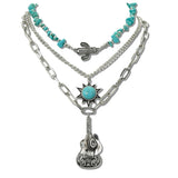 Western Guitar and Turquoise 3 Piece Necklace SET