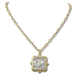 111448, TWO TONE MIXED METAL BEE SQUARE PENDANT NECKLACE