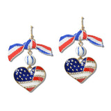 111454, PATRIOTIC AMERICAN FLAG HEART BOW EARRINGS