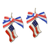 111455, PATRIOTIC AMERICAN FLAG BOW DROP EARRINGS