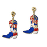 111456, PATRIOTIC AMERICANA COWBOY BOOT DROP EARRINGS