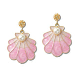 111457, ENAMEL SEASHELL PEARL DROP EARRINGS