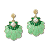 111457, ENAMEL SEASHELL PEARL DROP EARRINGS