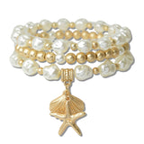 111460, SEASHELL STARFISH MULTI LAYERED PEARL STRETCH BRACELET