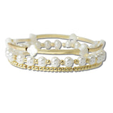 111461, PEARL AND CLOVER ACCENT MULTI LAYERED STRETCH BRACELET