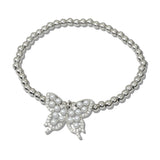 111467, PEARL AND PAVE BUTTERFLY CHARM STAINLESS STEEL BEAD STRETCH BRACELET
