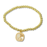 111469, MOTHER OF PEARL ROSE STAINLESS STEEL BEAD STRETCH BRACELET