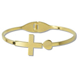 111483, CROSS AND HEART STAINLESS STEEL BANGLE BRACELET