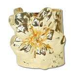 Hammered Metal Flower Statement Cuff Bangle Bracelet