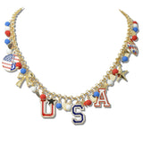 111520, PATRIOTIC USA AMERICAN FLAG ENAMEL CHARM NECKLACE