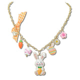 111521, EASTER BUNNY EGG ENAMEL MULTI CHARM NECKLACE