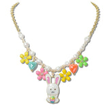 111522, EASTER BUNNY FLOWER ENAMEL MULTI CHARM NECKLACE