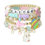 111523, EASTER BUNNY ENAMEL CHARM MULTI LAYERED BEAD STRETCH BRACELET