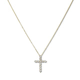 111529, GOLD DIPPED ROUND CRYSTAL CROSS PENDANT NECKLACE