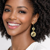 111530, GOLD DIPPED DOUBLE SPHERE BALL DROP EARRINGS