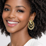 111531, GOLD DIPPED TRIPLE TIERED OVAL STATEMENT EARRINGS